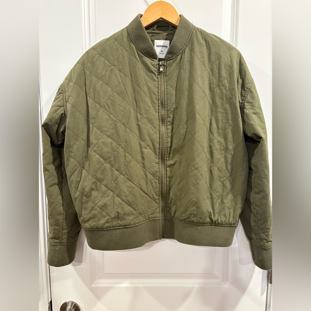 Quilted Olive Bomber Jacket